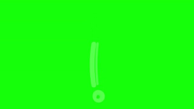 Doodle Style Exclamation Mark Animation on Green Screen Background, Hand Drawn Sketch Symbol, Cartoon Alert Icon Motion Graphic, Minimal Vector Design