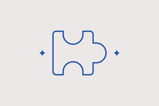Jigsaw puzzle piece line icon for problem solving and collaborative teamwork concepts. Symbolic Vector Illustration for logical thinking games and corporate strategy workshop posters.