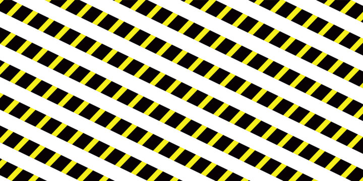 Warning tape with yellow and black diagonal stripes. Warn stop seamless line. Vector illustration on white background. Safety stripe warning caution hazard danger road vector sign symbol. EPS file 99.