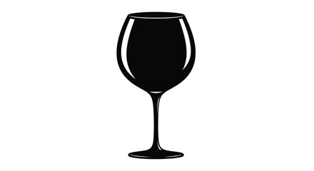 A simple black silhouette of a wine glass stands prominently against a bright white background © Pvect02