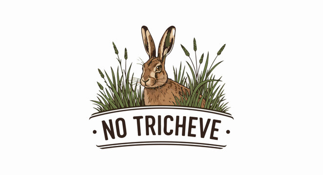Rabbit amidst tall grass, with a banner proclaiming "NO TRICHEVE" below