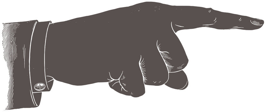 Vintage Pointing Hand Silhouette Right Direction Engraved Style Black Illustration
