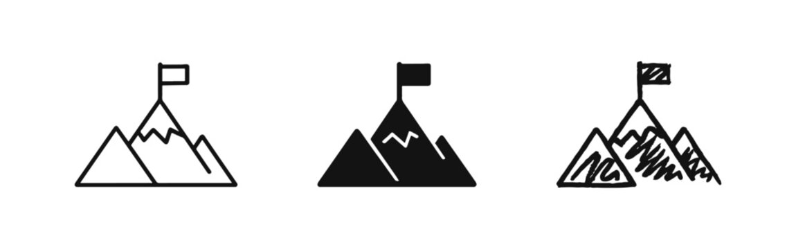 Mountain Peak with Flag Icons: Achievement, Success, and Goal Reaching Concept