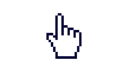Fototapeta premium Pixelated dark blue hand cursor pointing upwards, isolated on transparent background