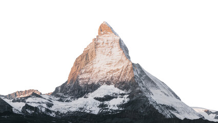 Majestic snow-capped Matterhorn mountain peak with rocky slopes, isolated on transparent background © Bogdan