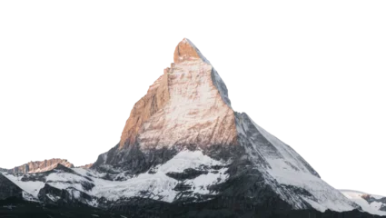 Fotobehang Bergen Majestic snow-capped Matterhorn mountain peak with rocky slopes, isolated on transparent background  © Bogdan