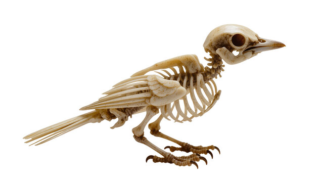 Detailed bird skeleton with delicate bone structure, isolated on transparent background