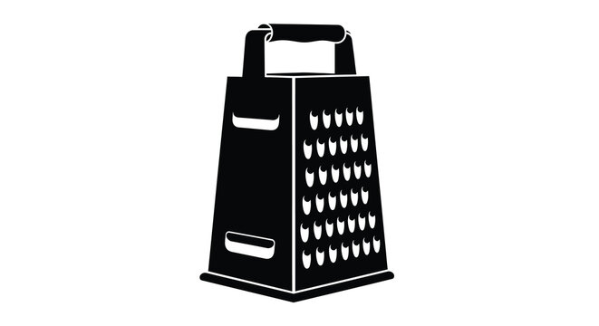 A black and white graphic depiction of a box grater a common kitchen utensil high quality