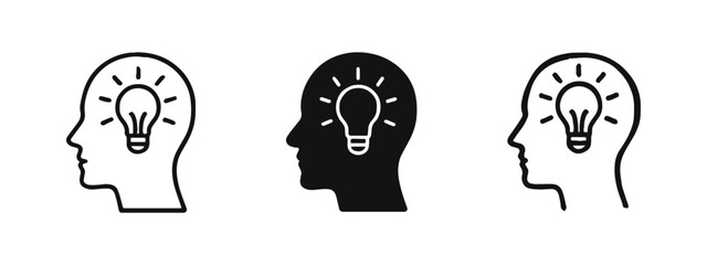 Human head with glowing light bulb icon set representing innovative ideas and insight © ICONS FOR YOU