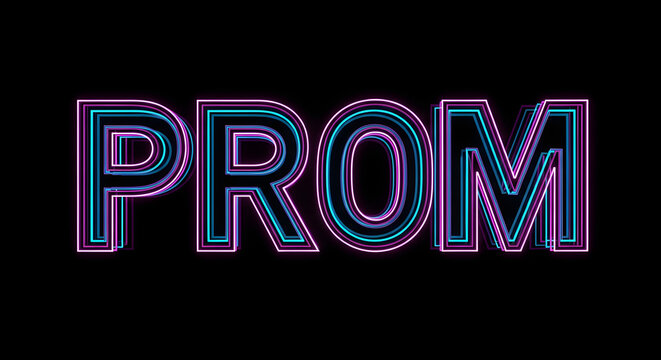 neon sign with text 'prom' on black background