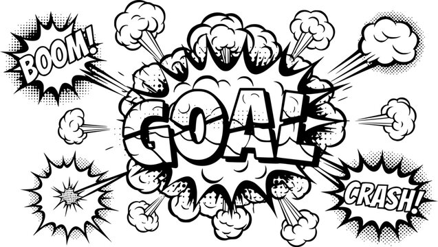 Goal Typography Explosion Bubble in Pop Art Comic Style Vector
