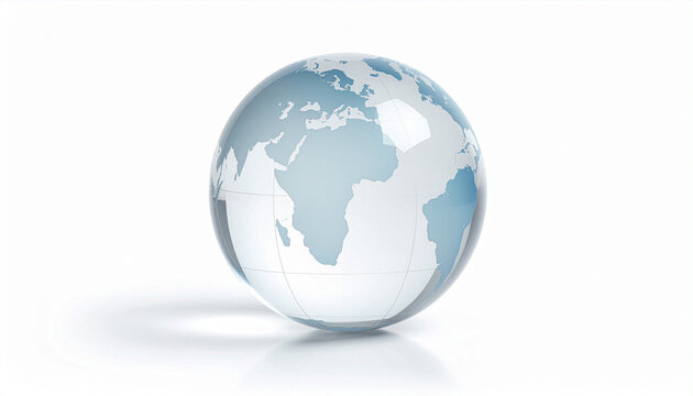 minimal transparent blue globe with world map, isolated on a light background with copy space