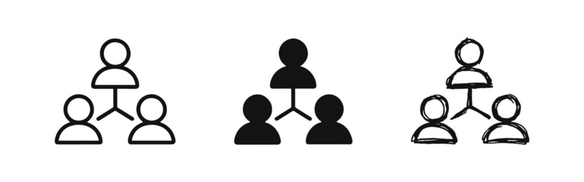 Organizational structure icon set with hierarchical team chart for leadership and management