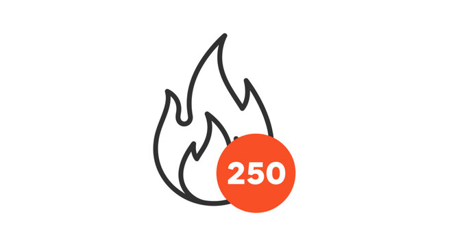 Flame icon with temperature number.