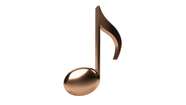 Shiny bronze eighth note symbol, isolated on transparent background