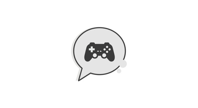 Gaming controller in speech bubble icon.