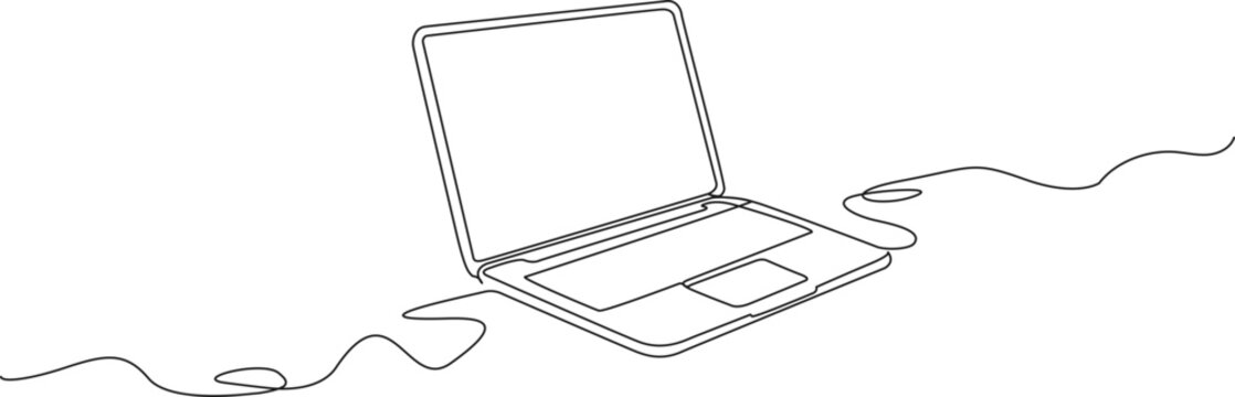 simple continuous line drawing of laptop computer, line art vector illustration