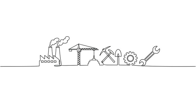 Industrial tools and machinery icons.