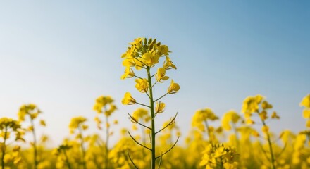 Obraz premium Golden Canola Field in Bloom Under a Clear Blue Sky