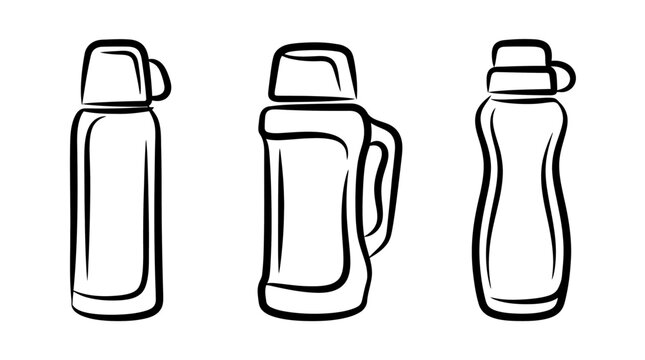 Stylish Black and White Line Art Thermos Bottle Collection.
