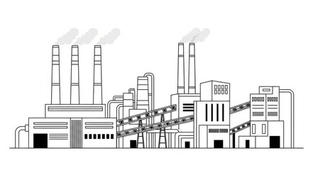 Naklejka premium Industrial Factory Building with Smoke Stacks.