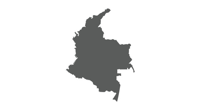 A black silhouette depicts the geographical shape of the country of colombia against a white background