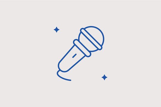 Handheld microphone line icon for public speaking and live vocal performances. Auditory Vector Illustration for karaoke bar branding and podcast interview announcements.