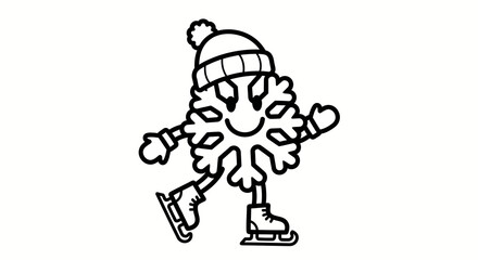 Fototapeta premium snowflake character ice skating in winter hat and gloves for kids activity