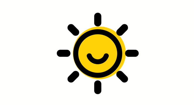 smiling sun icon with rays for happy weather forecast or symbol