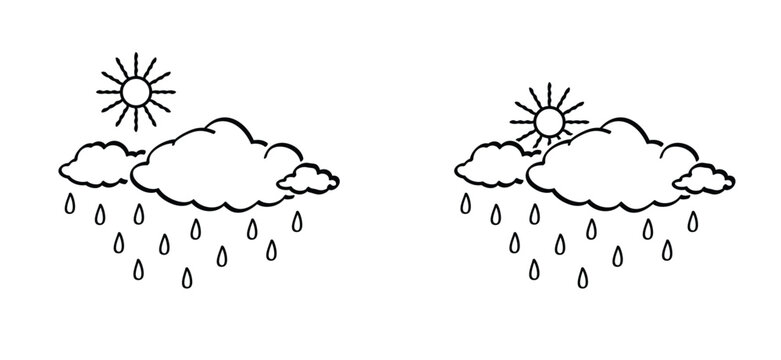 Cloud with rain. All seasons weather concept. Winter, summer, temperature attention. Hot, cold, sun, storm and clouds. Climate change, global climate cycle known as El Nino and La nina concept.