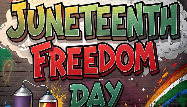 Vibrant juneteenth freedom day graffiti art on brick wall background