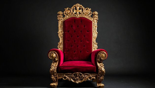 Luxurious Ornate Golden Throne with Red Velvet Cushion