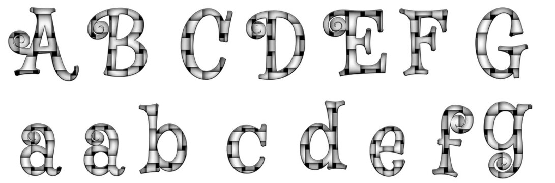 Alpha Fabric Bump Map a, b, c, d, e, f, g word design abc Mystery Alphabet letter text typography font