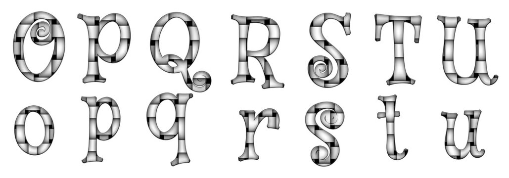 Alpha Fabric Bump Map o, p, q, r, s, t, u word Mystery design abc Alphabet letter text typography font