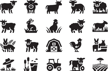 Fototapeta premium Collection of Farm Animals and Agricultural Icons sheep