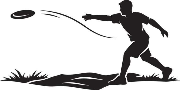 Clean black silhouette of frisbee being thrown in field