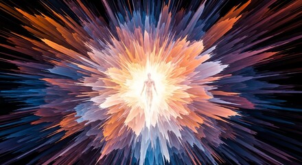 Obraz premium Human Silhouette in Exploding Cosmic Energy Burst, Spiritual Awakening, Transformation Concept