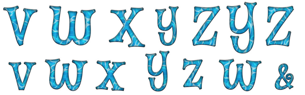 Blue water Pool tile Mystery V, W, X, Y, Z word design abc copy Alphabet letter text typography font