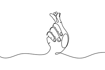 Obraz premium Continuous one line heart love hand korean finger icon care. Korean heart sign one line self valentine vector doodle symbol outline drawn art day drawing illustration print trend logo k gesture happy.