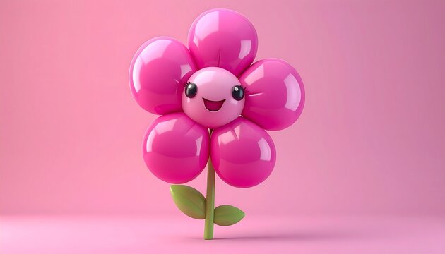 Pink balloon flower with smiling face.