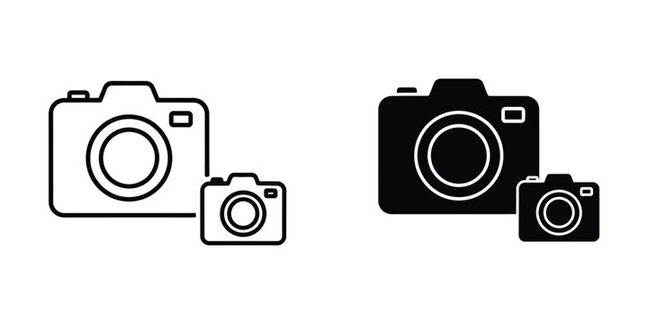 Comparison of two camera styles with their compact versions shown in silhouette
