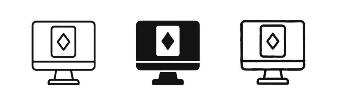 Online Poker Playing Card Computer Icon Set - Outline, Glyph, and Hand Drawn Styles