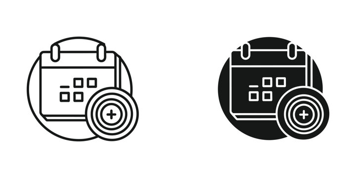 Calendar icons with add and subtract buttons for scheduling management
