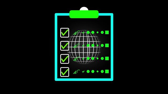 Clipboard with check marks and abstract shapes on black. This checklist is artistic. Use this checklist for creative brainstorming and fashion design planning.