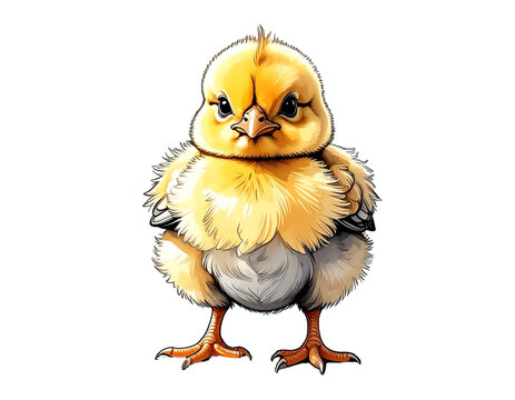 Chickling duckling chick with bright yellow plumage and soft feathery texture standing on ground