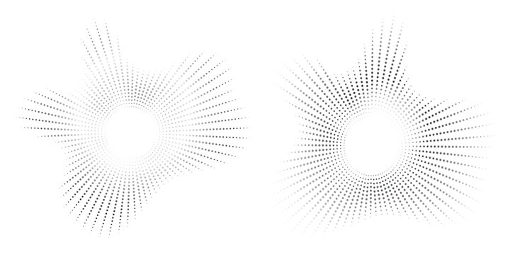 Sound wave, circular equalizer icons, round music soundwave shape, concentric energy burst. Vector illustration.