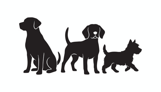 black and white silhouette set of dog very high quality vector illustration.