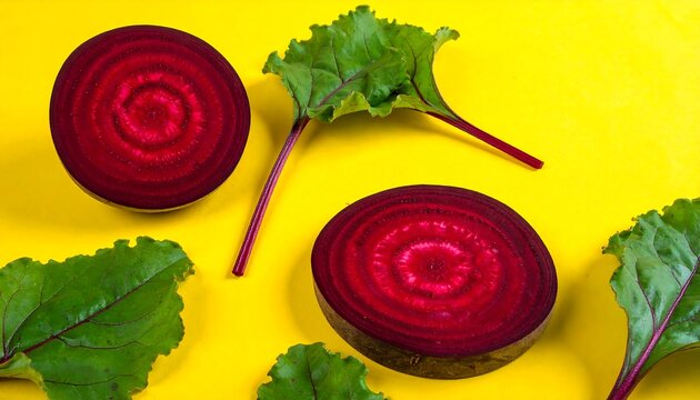 Red beet slices on a yellow background