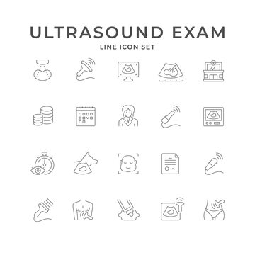 Set line icons of ultrasound examination
