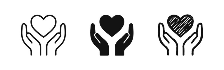 Hands Holding Heart Icons Set - Charity Care and Love Protection Symbols © ICONS FOR YOU